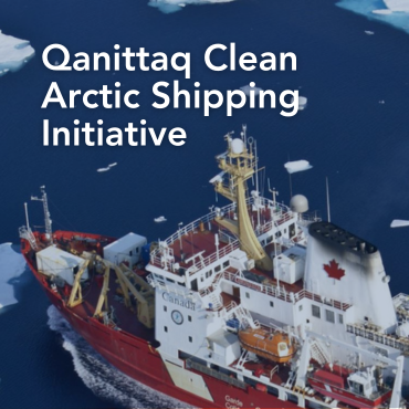 A picture of a large ship on the ocean with the words Qanittaq Clean Arctic Shipping Initiative written on top